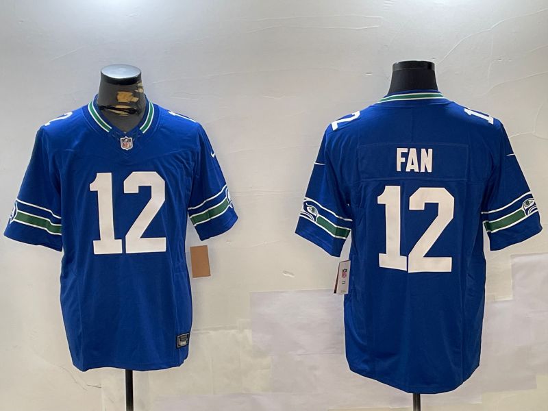 Men Seattle Seahawks 12 Fan Blue Throwback three generations 2024 Nike Limited NFL Jersey style 1